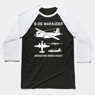 Martin B-26 Marauder American WW2 Bomber Plane Cutout Silhouettes Gift Baseball T-Shirt